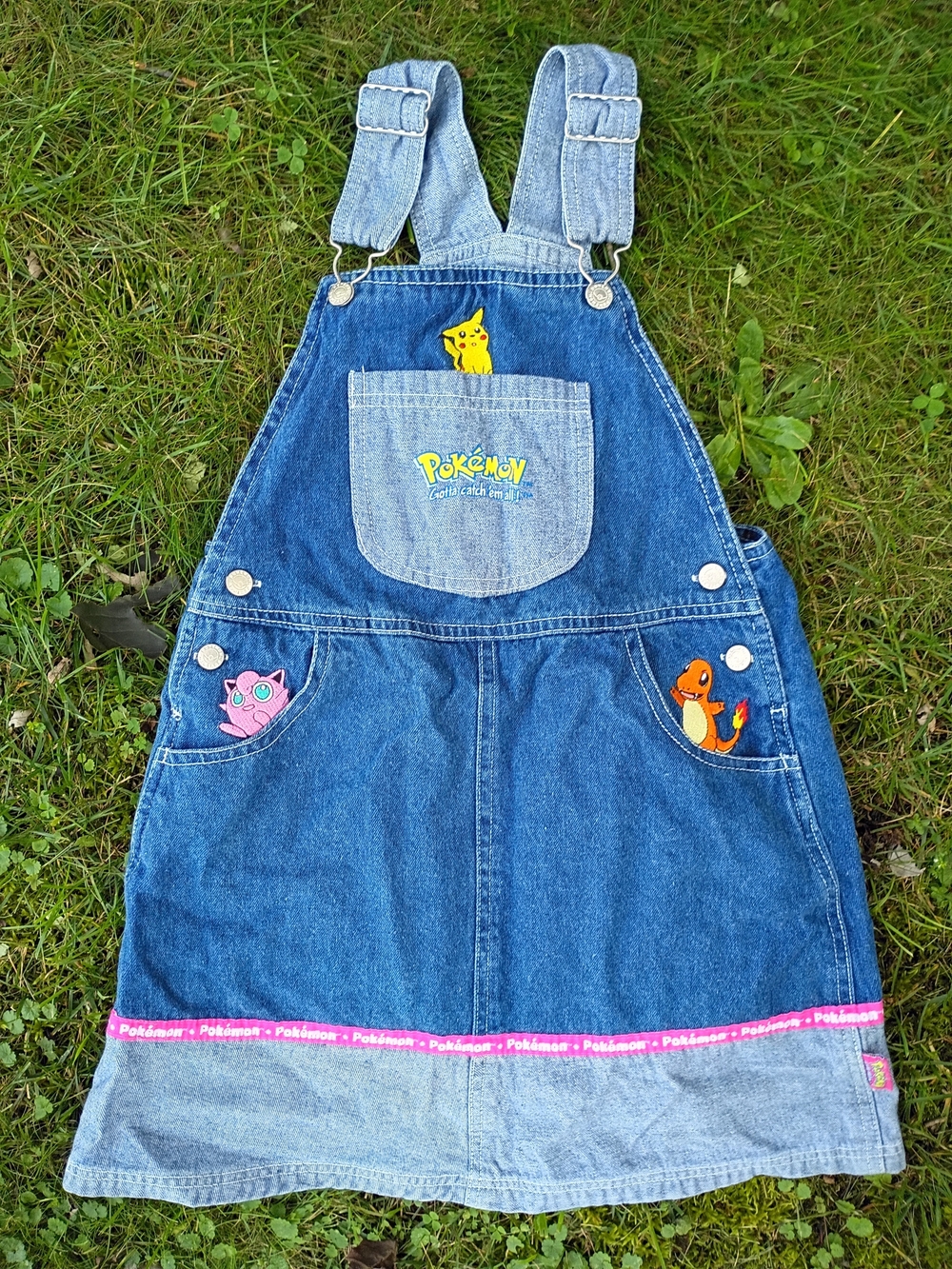 REAL Authentic Y2K Pokemon Kids sz 7/8 Jean Overall Skirt